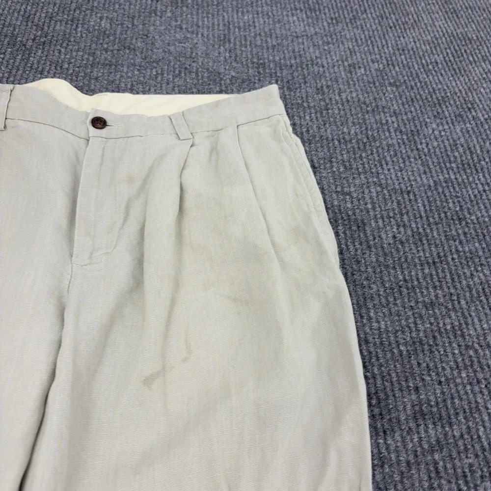 Brooks Brothers Pants Mens 32x30 Beige Linen Pleated Cuffed Casual Preppy Style
